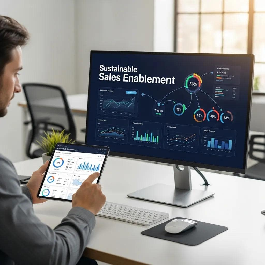 Business professional analyzing data for sustainable sales enablement