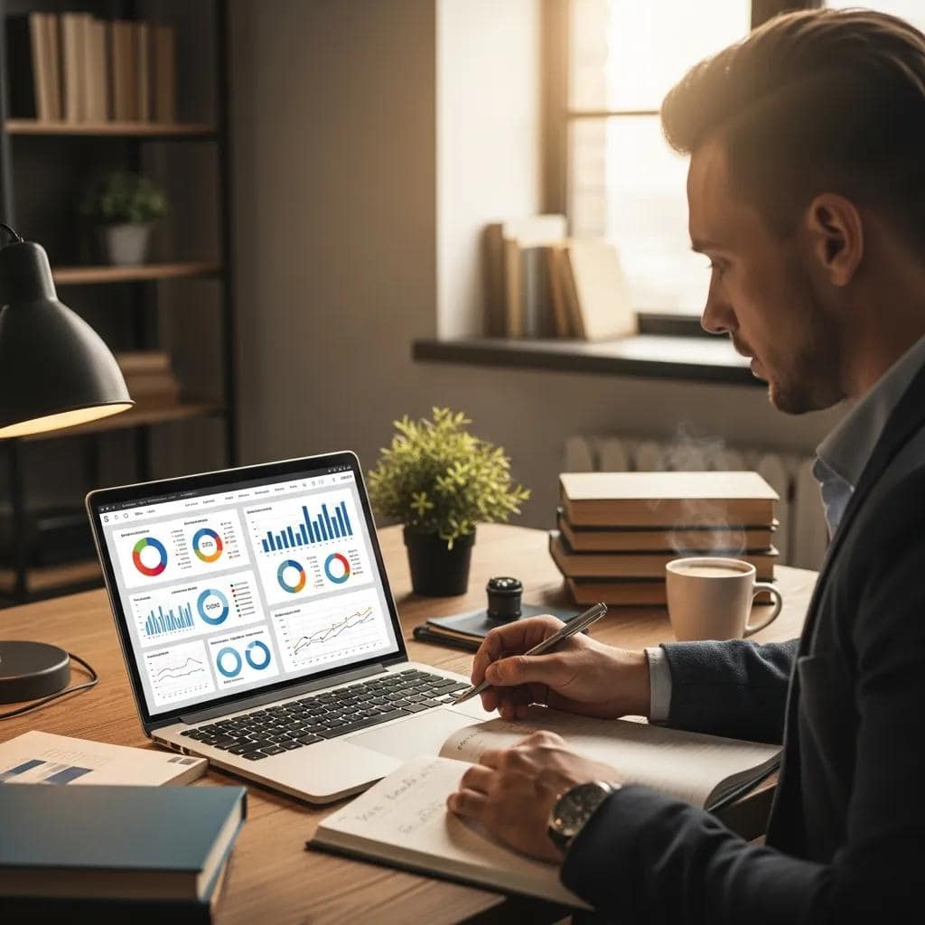 Business professional analyzing fractional RevOps pricing models on a laptop