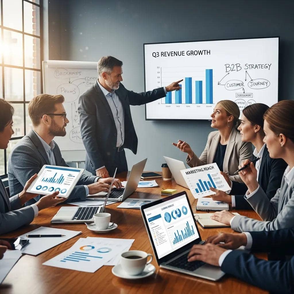 Collaboration among sales, marketing, and customer success teams in a business setting