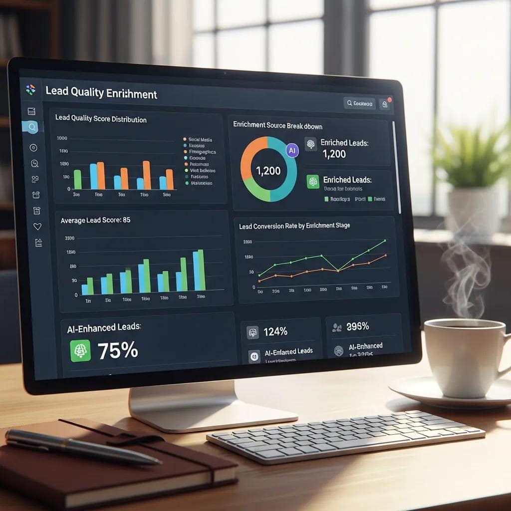 Dashboard view of enriched lead profiles and analytics on a desktop screen