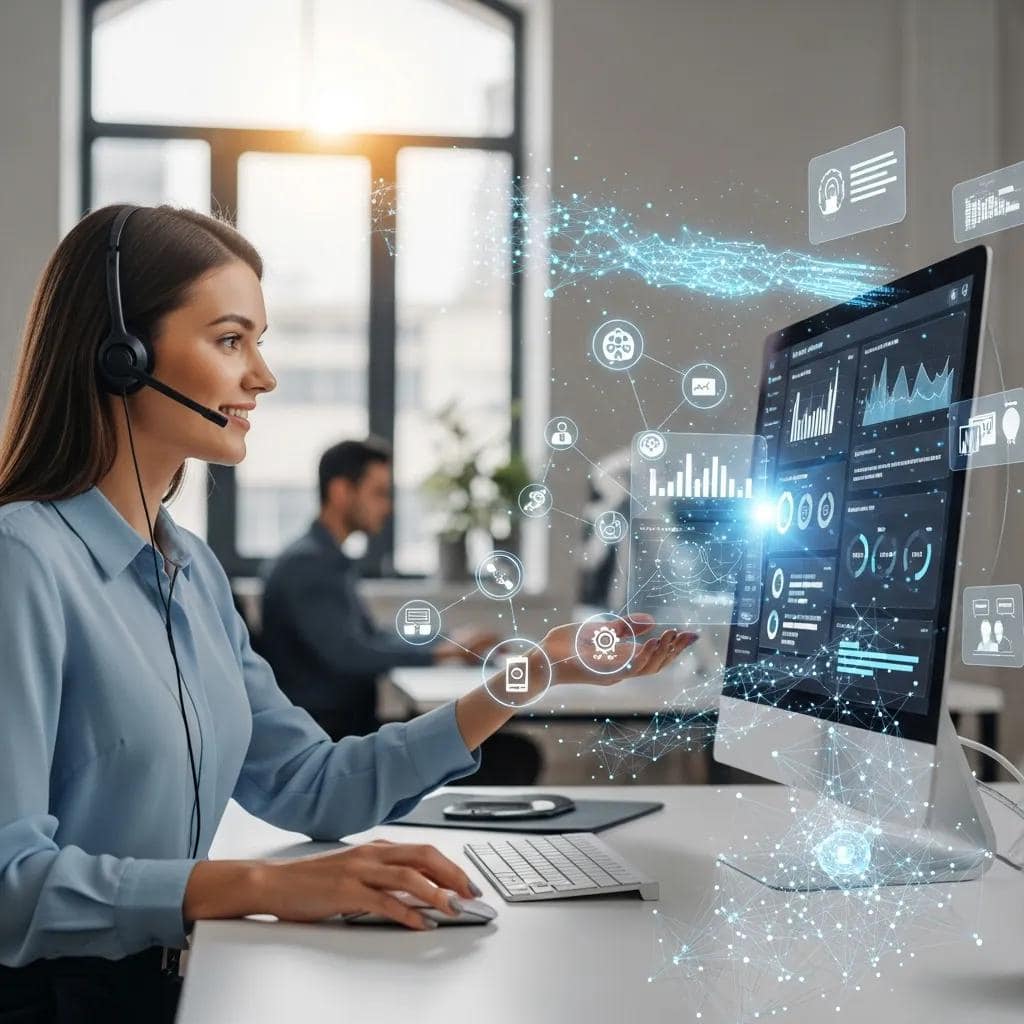 Customer success representative using AI tools to support customers