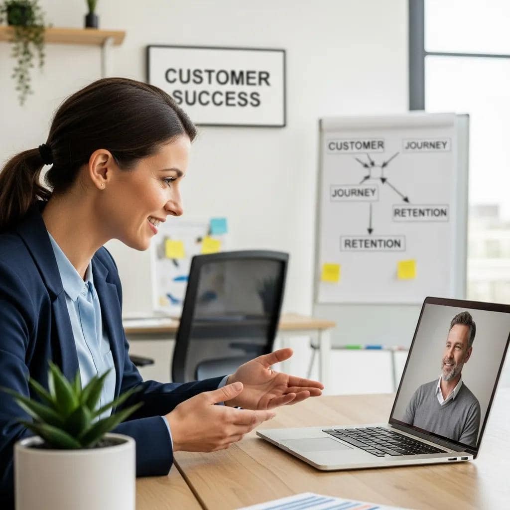 Customer success manager coaching a client over a video call