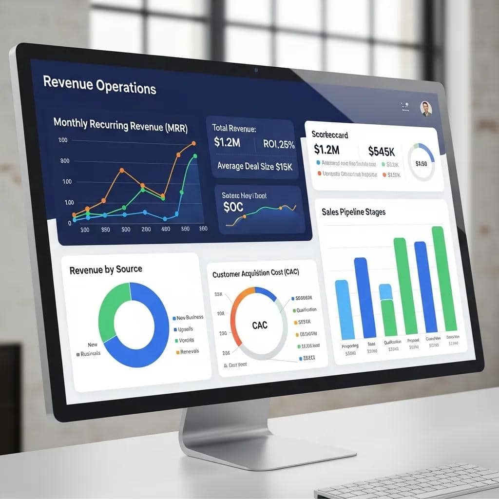 Dashboard view showing key RevOps metrics and measurable ROI