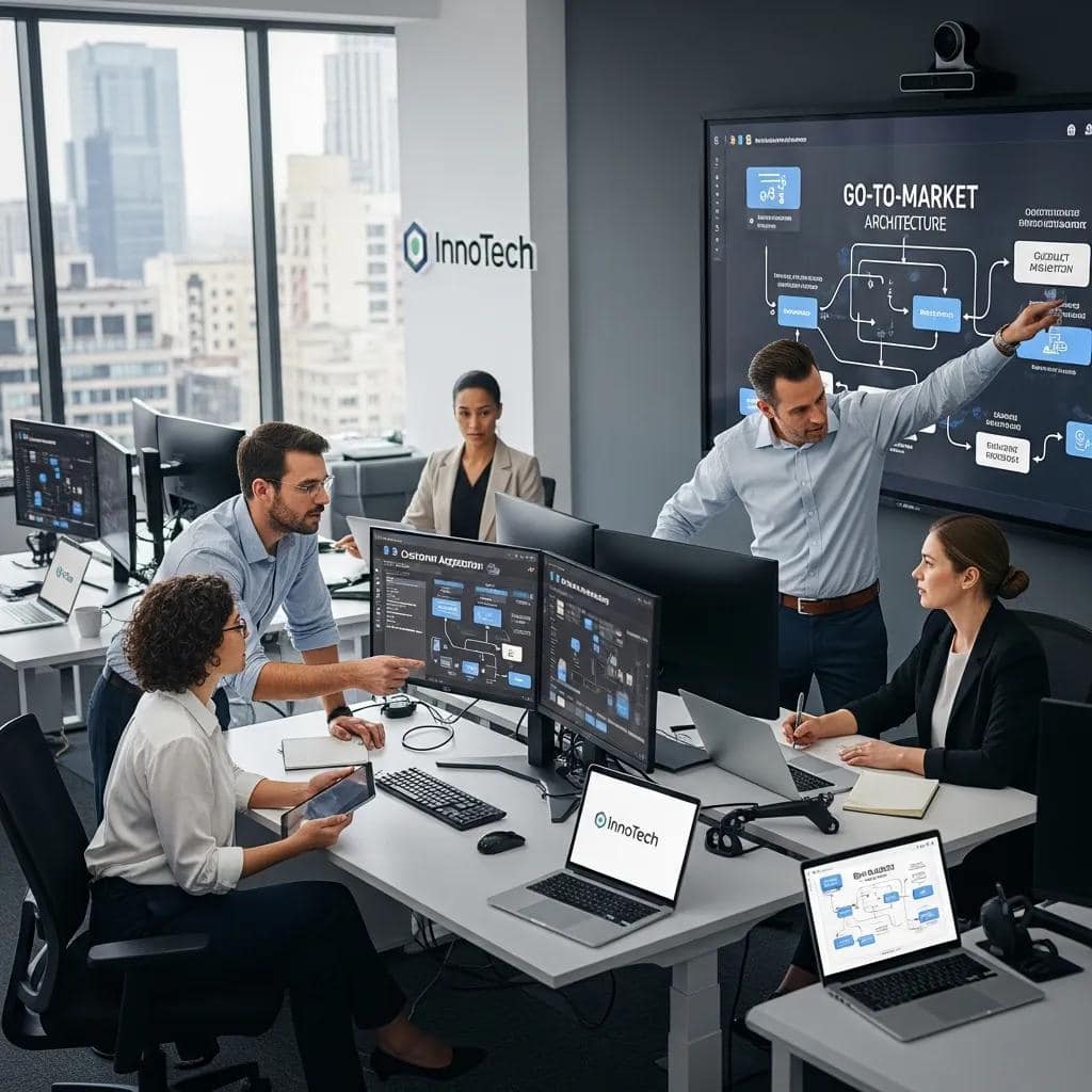 Modern office collaboration on go-to-market strategies with diverse professionals