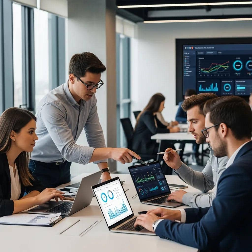 Modern office collaboration showcasing professionals analyzing clean data for business success