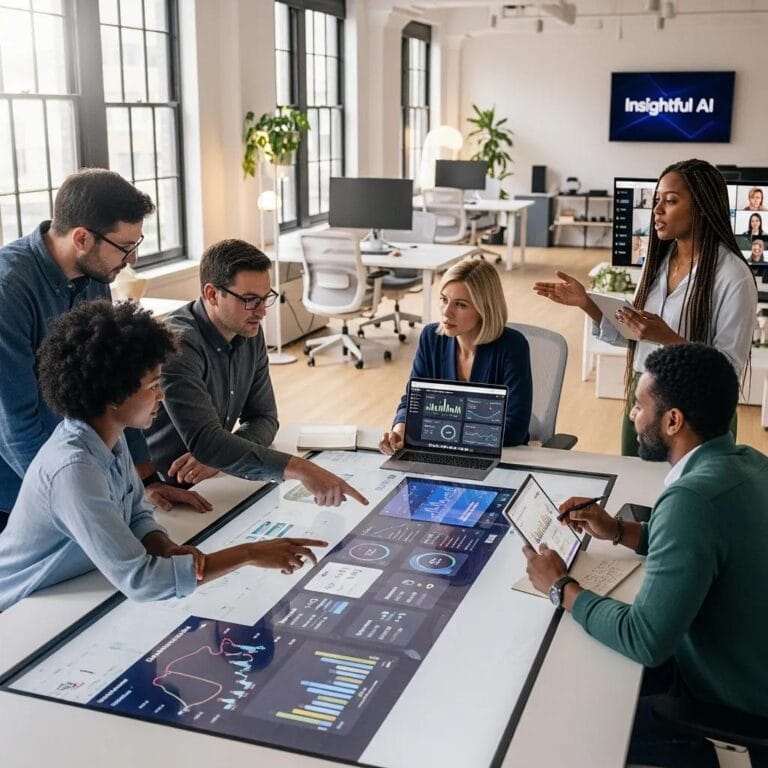 Professionals collaborating in a modern office, focusing on revenue intelligence tools and teamwork