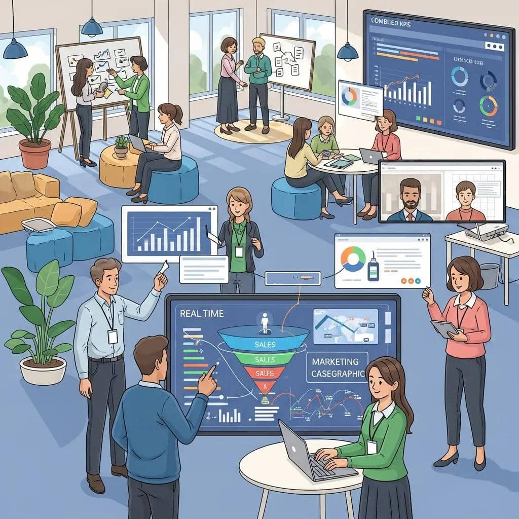 Sales and marketing teams collaborating with digital tools to support GTM integration