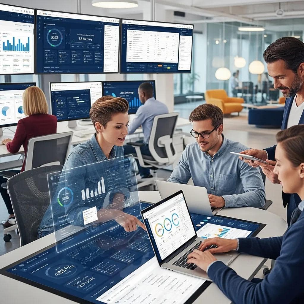 Sales team using automation dashboards and collaboration tools