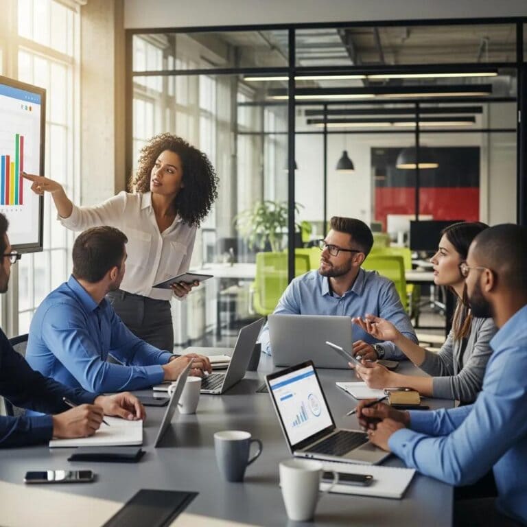 Team collaboration in a modern office focused on sales enablement strategies