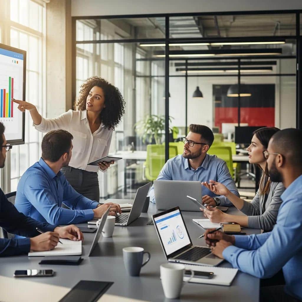 Team collaboration in a modern office focused on sales enablement strategies