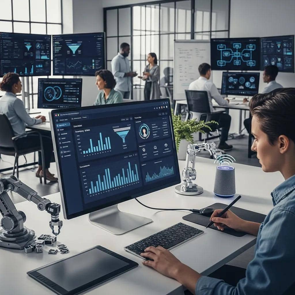 Tech-savvy workspace with automation tools and analytics on a computer screen